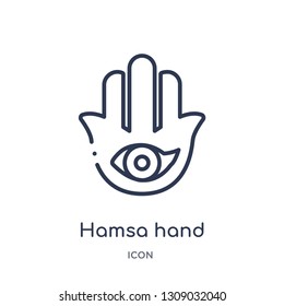 hamsa hand icon from religion outline collection. Thin line hamsa hand icon isolated on white background.