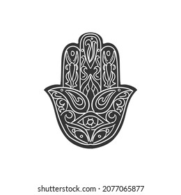 Hamsa Hand Icon Silhouette Illustration. Spiritual Vector Graphic Pictogram Symbol Clip Art. Doodle Sketch Black Sign.