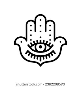 Handzeilensymbol von Hamsa. Fatima Hand Outline Sign. Vektor-Yoga-Symbol und Amulet des Friedens