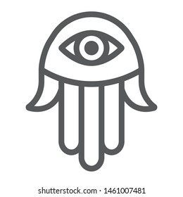 Hamsa hand line icon, religion and arabic, fatima sign, vector graphics, a linear pattern on a white background, eps 10.