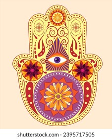 Vector Hamsa Hand Mandala - hamsa de mano india en imagen vectorial de fondo étnico