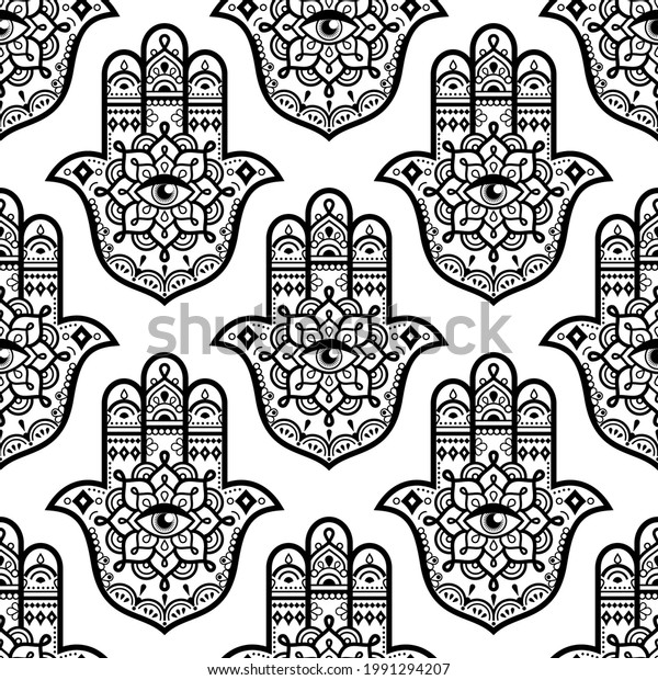 Hamsa Hand Mandala Vector Seamless Pattern Stock Vector (Royalty Free ...