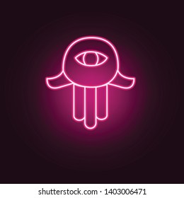 Hamsa hand neon icon. Elements of Religion set. Simple icon for websites, web design, mobile app, info graphics