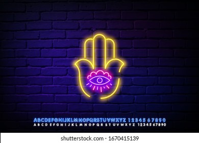 Hamsa Hand neon style icon. Simple thin line, outline vector of judaism icons for ui and ux, website or mobile application