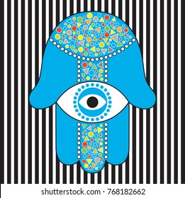 Hamsa. Hand of protection. Good luck charm vector. Suitable for thematic design print on mugs, bags, sheets.