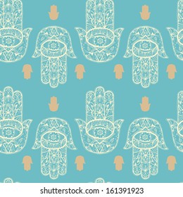 Hamsa hand seamless pattern. Vector texture.