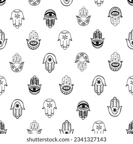 Hamsa hand seamless pattern. Vector background, symbol of protection from devil eye.
