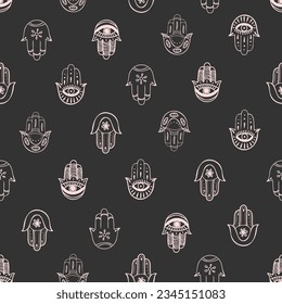 Hamsa hand seamless pattern. Vector background, symbol of protection from devil eye.