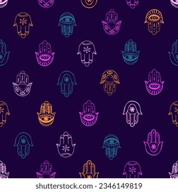 Hamsa hand seamless pattern. Vector background, symbol of protection from devil eye.