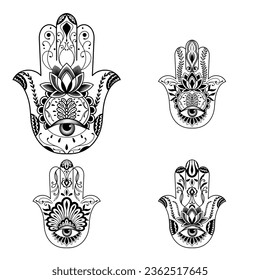Hamsa hand tattoo collections design. Vector illustration eps10.