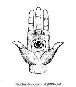 Hamsa hand. Tattoo Sketch. Vector Illustration