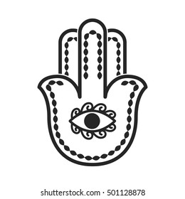 Icono de Hamsa en estilo negro aislado en fondo blanco. Ilustración vectorial de símbolo de religión.