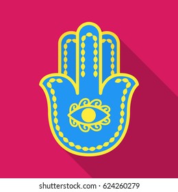 Hamsa icon in flat style isolated on pink background. Religion symbol stock vector illustration.