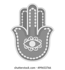 Hamsa icon in monochrome style isolated on white background. Religion symbol stock vector illustration.