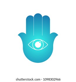 Hamsa Icon. Open hand with the all-seeing eye on the palm.Vector illustration isolated on white. Astrology, Sacred Spirit. 