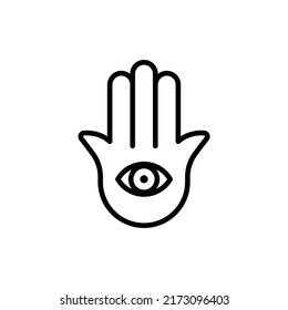 Hamsa minimalist icon. Eye shape. Black outline. Concept of evil eye protection and misfortunes. Vector illustration, flat design