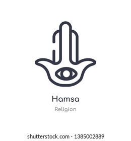 hamsa outline icon. isolated line vector illustration from religion collection. editable thin stroke hamsa icon on white background