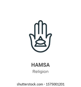 Hamsa outline vector icon. Thin line black hamsa icon, flat vector simple element illustration from editable religion concept isolated on white background