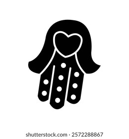 Hamsa pendant silhouette, high quality vector. Black square button HAMSA symbol.