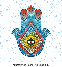 Hamsa print design. Aztec towel, yoga mat. Vector lace Henna tattoo style. Can be used for textile, greeting business card background, phone case print