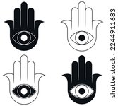 Hamsa protection symbol vector design, hand of fatima symbol, illustration of Jamsa with god