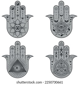 Hamsa protection symbol vector design, hand of fatima symbol, illustration of Jamsa with god's eye