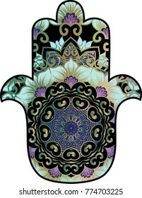 Hamsa with round ethnic pattern