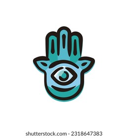 Hamsa - Saudi Arabia icon (Hand-drawn line, colored version)