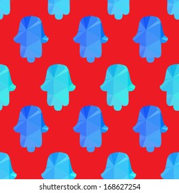 hamsa seamless pattern on red background