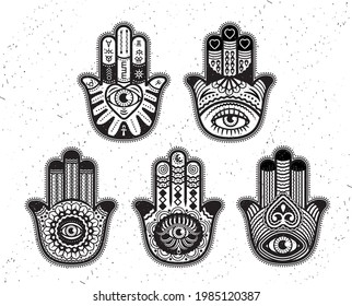 
Hamsa set vector. Henna mehndi tattoo oriental ornament
