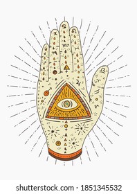 Hamsa. Shirt Design & Printing, clothes, bags, posters, invitations, cards, leaflets etc. Vector illustration hand drawn.