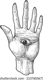 Hamsa spiritual hand illustration, drawing, engraving, ink, line art, vector