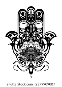 Hamsa Stylized with  tattoo decorative pattern for decorating covers book, notebook, casket, postcard and folder