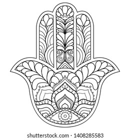 Hamsa symbol in black and white, coloring page, graphic print