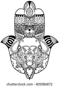 Hamsa symbol with a female buddha