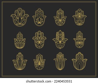 Hamsa symbol hand Fatima for protection from the evil eye. Graphic symbol set for logo or pendant jewelry .Vector illustration.