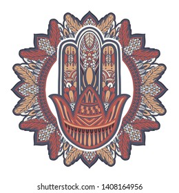 Hamsa talisman religion Asian. Symbol of protection and talisman against the evil eye.Tattoo motif.Vector illustration