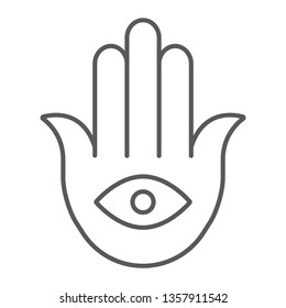 Hamsa thin line icon, luck and talisman, hand sign, vector graphics, a linear pattern on a white background, eps 10.