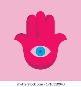 Hamsa vector art. Buddha's hand pink art. Hand illustration. Amulet vector pink art. Hamsa hand protection amulet symbol of strength and happiness. 