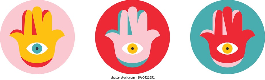 Hamsa vector art. Buddha's hand set symbol. Amulet vector illustration. Yoga logo design.  