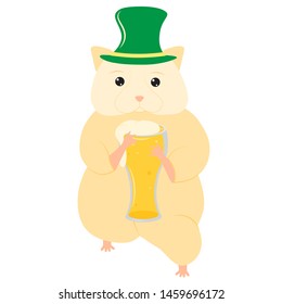 Hamster with beer. Oktoberfest animal. St. Patrick day. Element for logo, game, print, poster or other design project. Vector illustration.