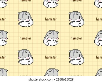 El personaje de la caricatura de Hamster es un patrón impecable sobre fondo amarillo. Estilo de píxeles