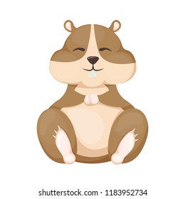 Hamster cartoon cute pet character rodent vector illustration. Funny small domestic mammal. Little brown mouse adorable fluffy hamster.