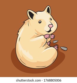 Hamster Cartoon Eating while Looking Back 