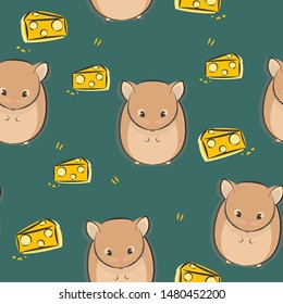 Hamster and Cheese Character Seamless Repeat Vector Pattern Illustration Background