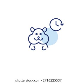 Hamster and clock. Pet routine, daily timed pet activities and veterinary checkups. Pixel perfect, editable stroke vector icon