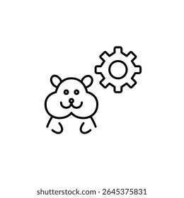 Hamster and cogwheel. Pet care settings, animal health monitoring, smart pet device configuration, automated feeding control, pet activity tracking. Pixel perfect, editable stroke vector icon