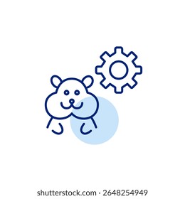 Hamster and cogwheel. Pet care settings, animal health monitoring, smart pet device configuration, automated feeding control, pet activity tracking. Pixel perfect, editable stroke vector icon