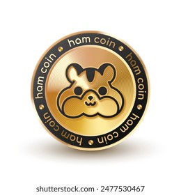 Hamster coin - ham cryptocurrency logo on white background. Concept gold, golden coin with black. Vector illustration for card, business, design, flyer, poster, game klicker, banner, web, advertising