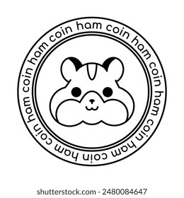 Hamster coin - ham cryptocurrency logo on white background. Concept black line coin. Vector illustration for card, business, design, flyer, poster, game klicker, banner, web, advertising